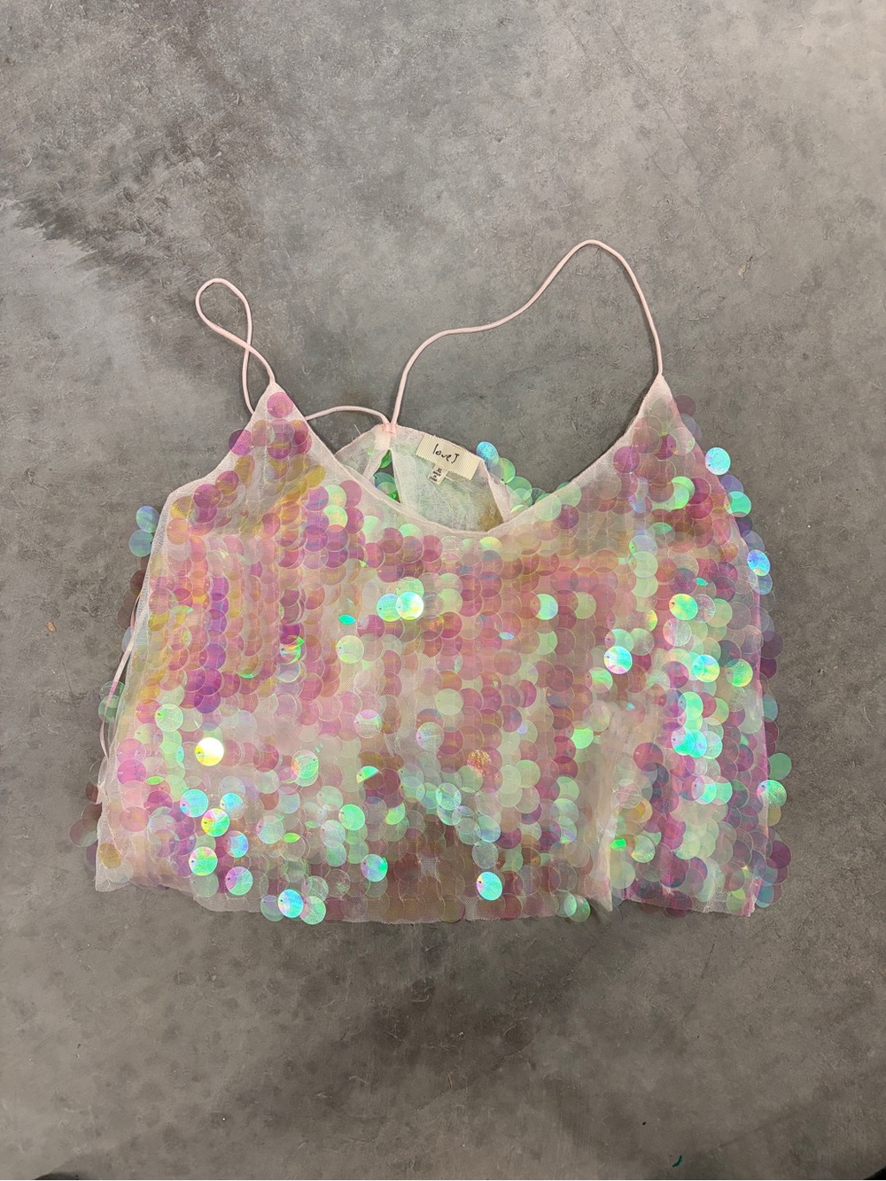 love J Pink Iridescent Sequin Spaghetti-Strap Cami